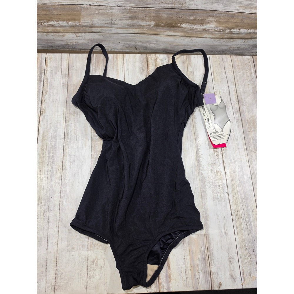 Vintage Roxanne Body Slimmer One Piece Swimsuit Black Bra Sized 34B NWT USA